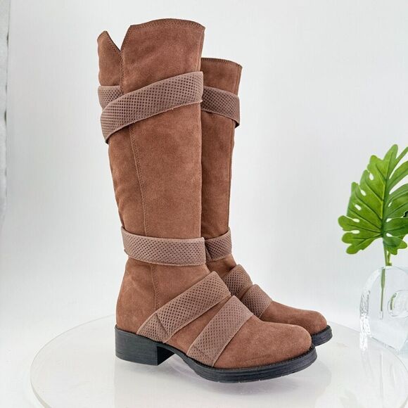 Miz Mooz Women's Noland Knee High Brown Suede Boot Size 36 6 Zip up Block Heel - Picture 3 of 16